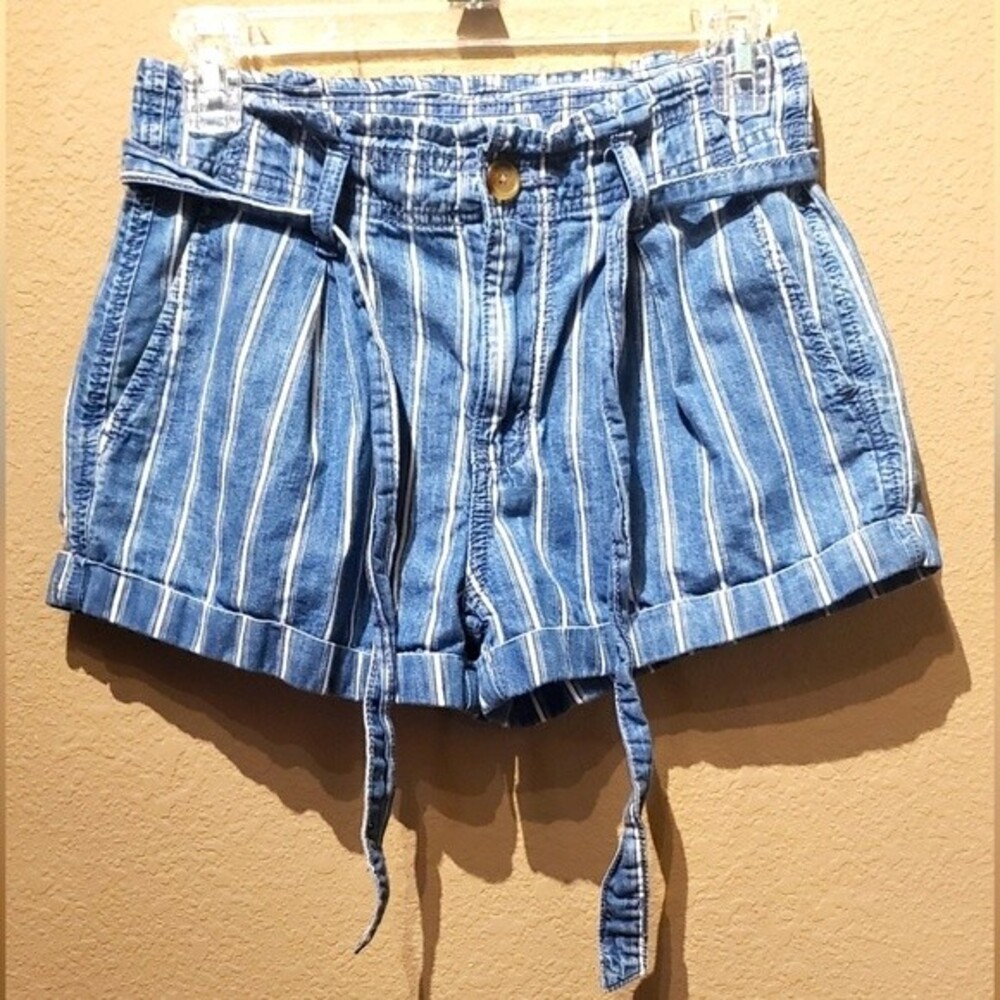 American Eagle Blue and White Striped High Waisted Tie Front Shorts Size 2
